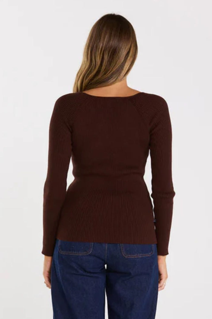 Loop Chocolate Ribbed LS Knit Top