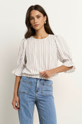 Lovely Chocolate Stripe Shirred Back SS Top