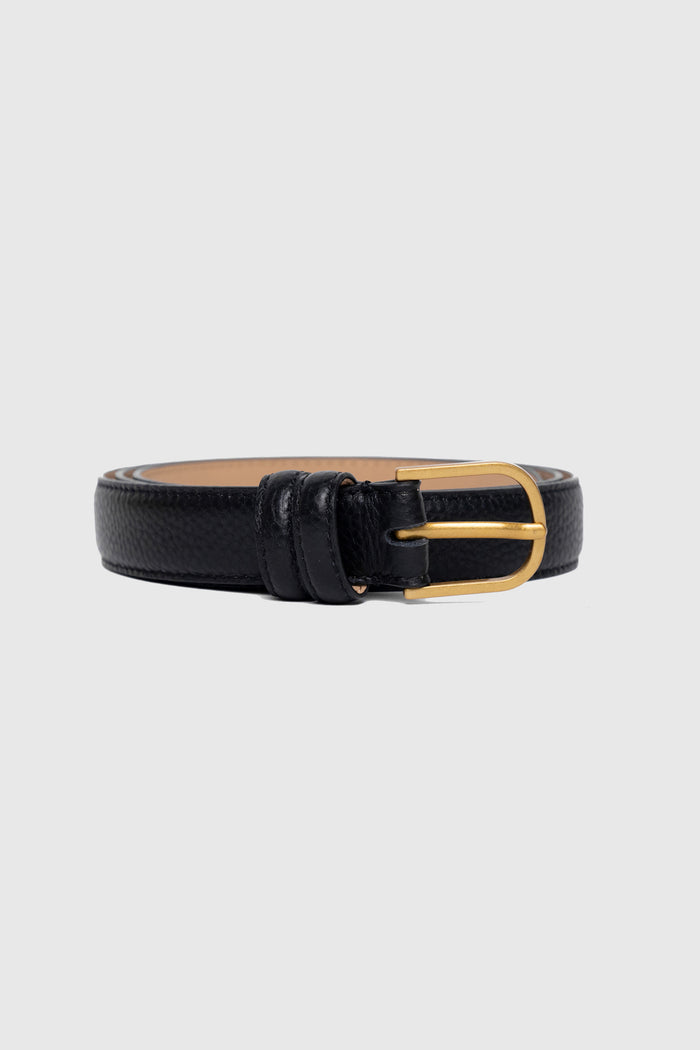 Luna Black Leather Matte Gold Buckle Belt