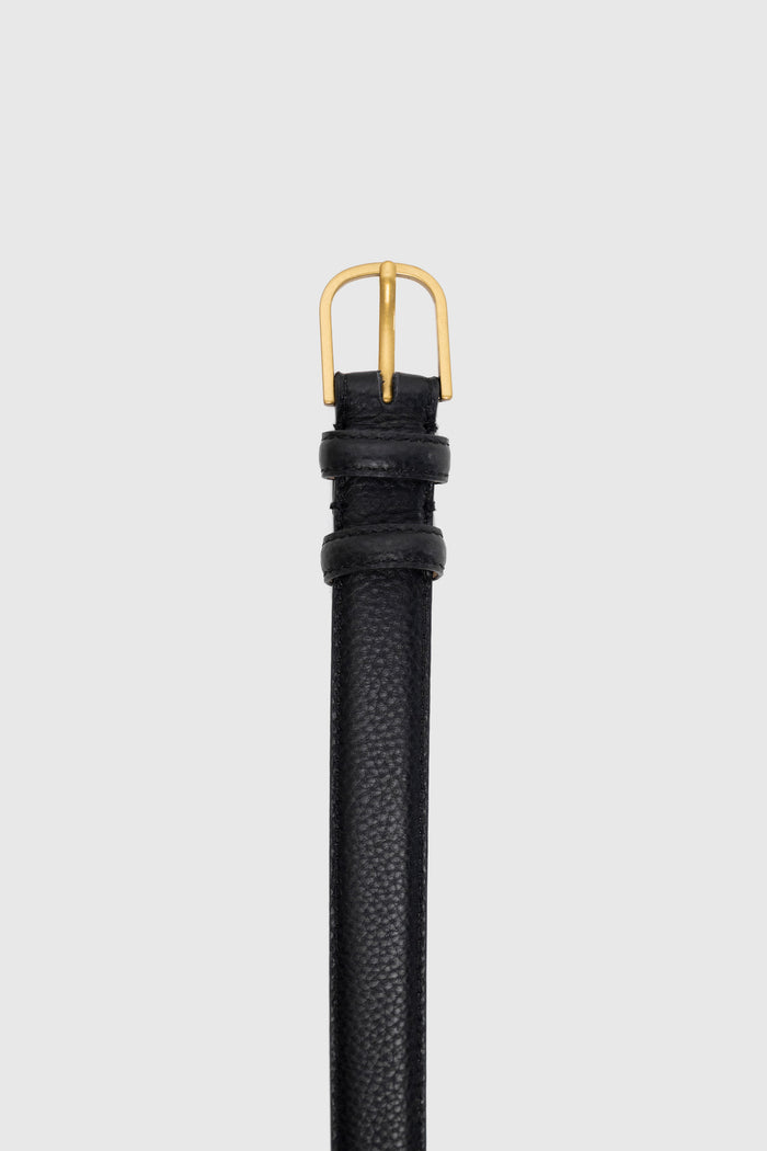 Luna Black Leather Matte Gold Buckle Belt