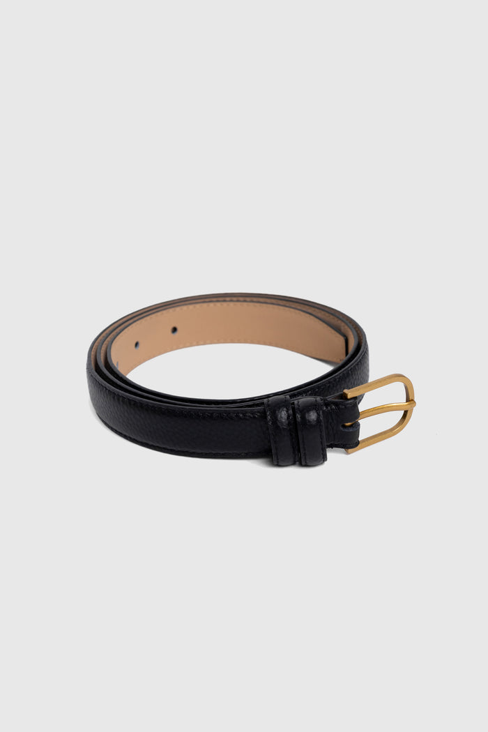 Luna Black Leather Matte Gold Buckle Belt