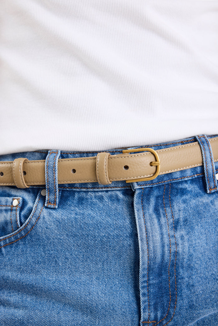 Luna Taupe Leather Matte Gold Buckle Belt