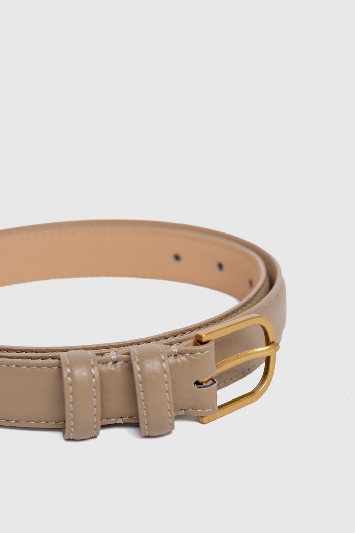 Luna Taupe Leather Matte Gold Buckle Belt