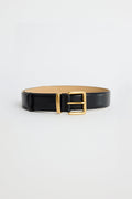 Luxe Black Leather Matte Gold Buckle Belt