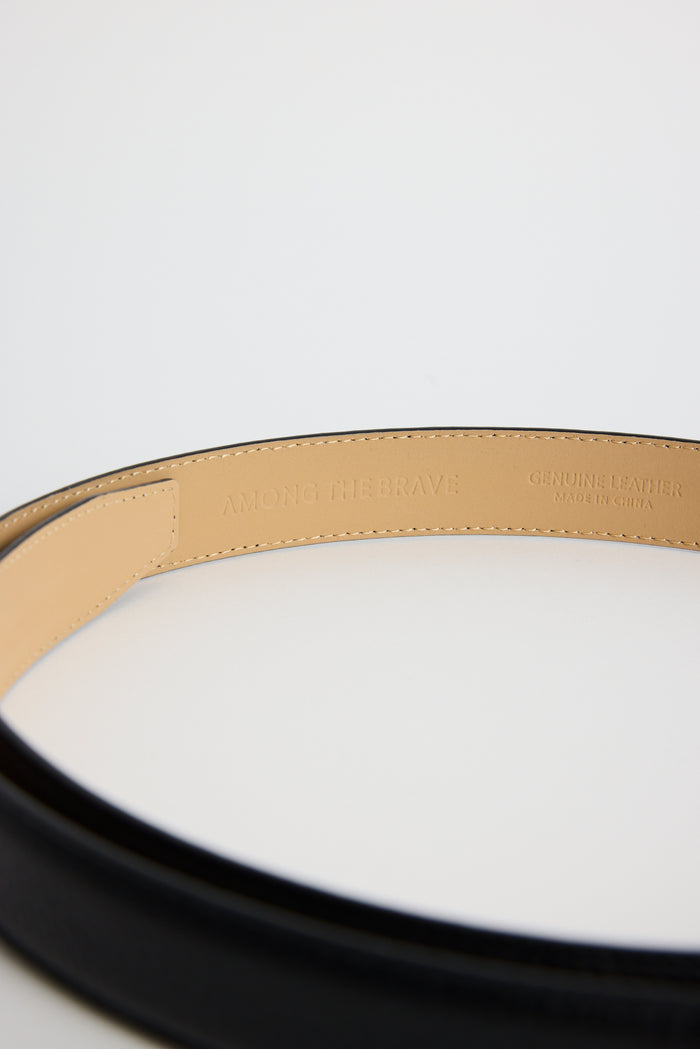 Luxe Black Leather Matte Gold Buckle Belt