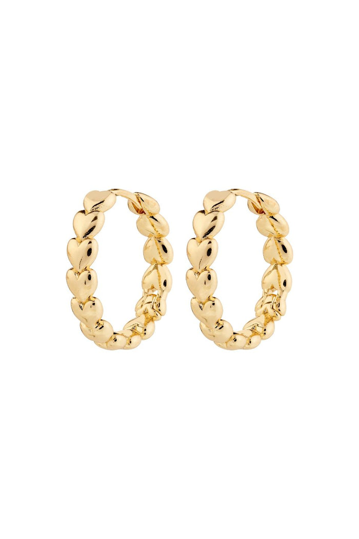 Gold hoop earrings on a white background