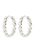 Pair of silver hoop earrings on a white background