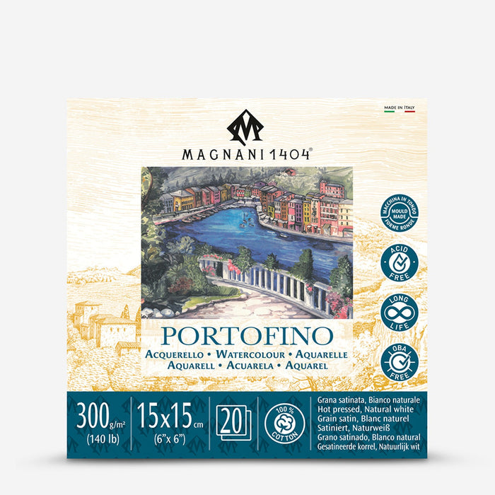 Magnani Portofino Watercolour Pad Natural White Hot Pressed 300gsm, 15 x 15 cm
