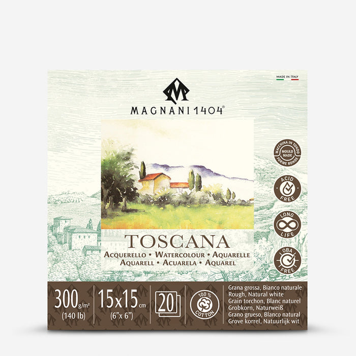 Magnani Toscana Watercolour Pad Natural White Rough 300gsm, 15 x 15 cm