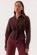 Marlowe Espresso Fitted Waist LS Shirt