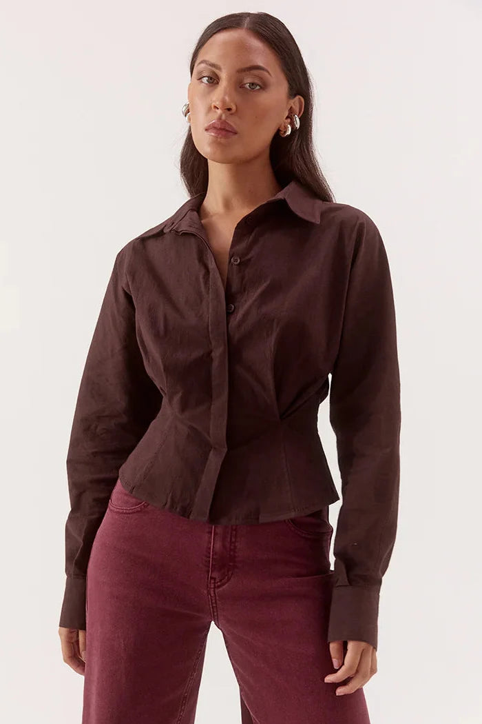 Marlowe Espresso Fitted Waist LS Shirt