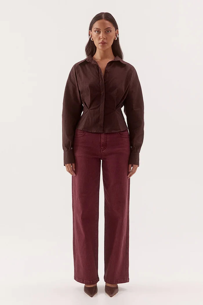 Marlowe Espresso Fitted Waist LS Shirt