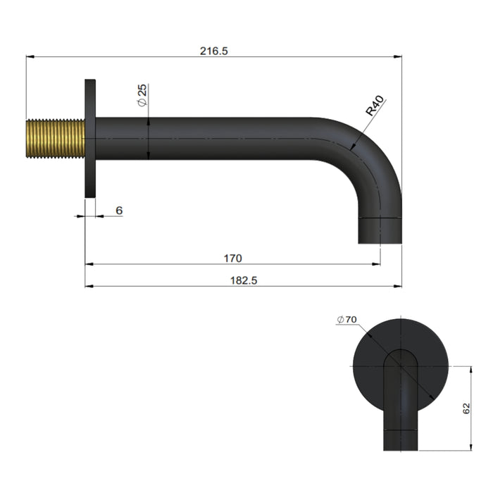 Technical Drawing Meir Universal Round Curved Spout 170mm - Tiger Bronze MS05-170-PVDBB - The Blue Space