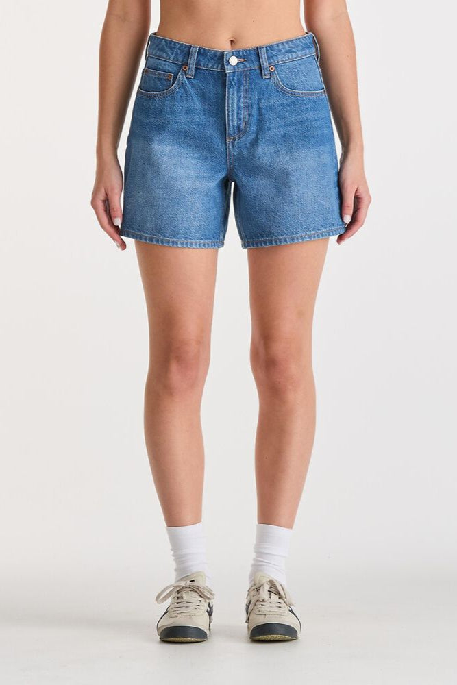 Mid Straight Blue Letter Short