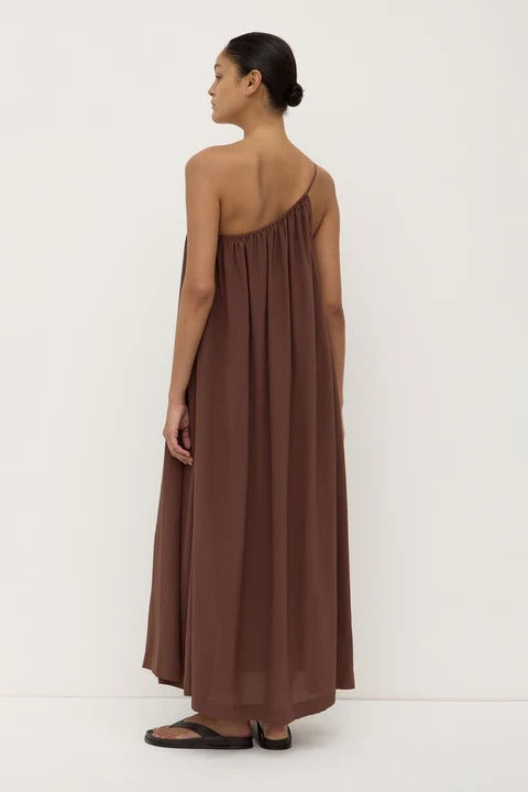 Mila Espresso Asymmetrical One Shoulder Maxi Dress