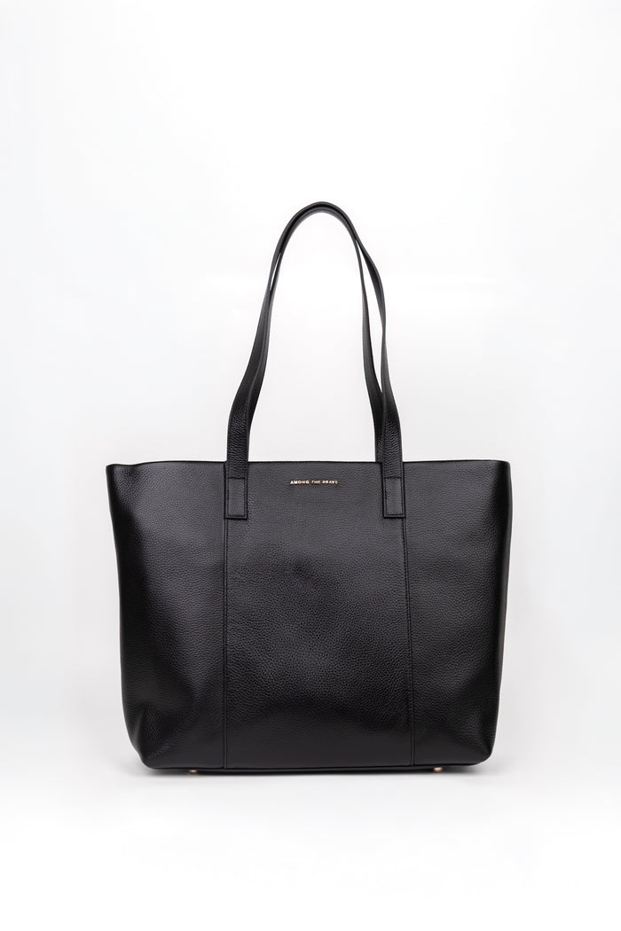 Milan Black Zip Leather Tote Bag
