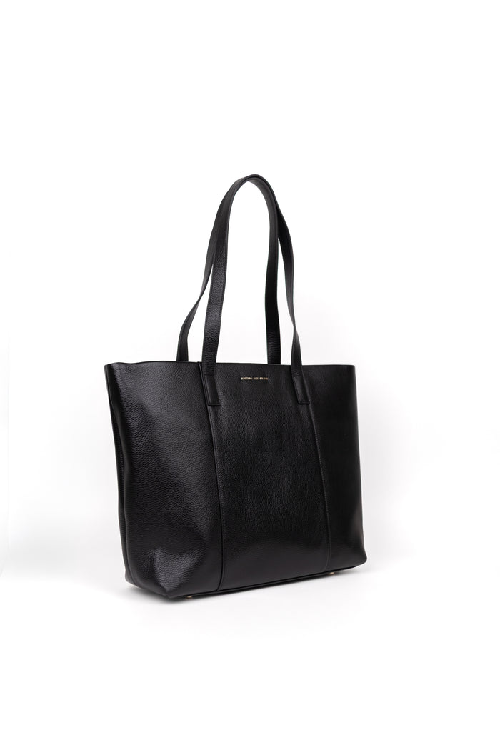 Milan Black Zip Leather Tote Bag