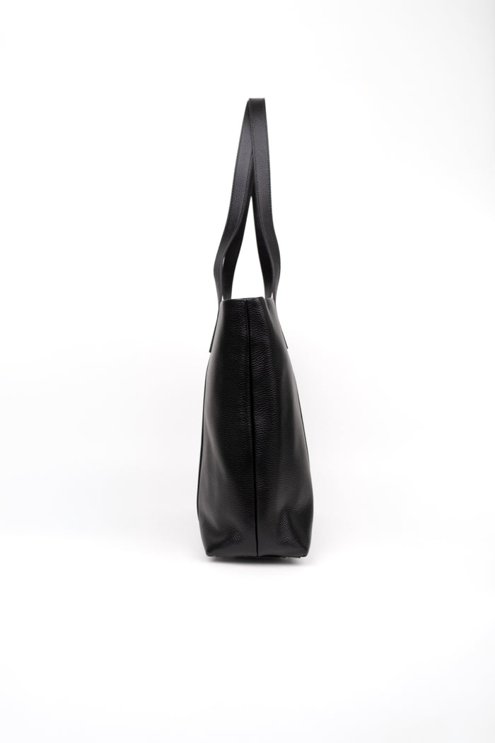 Milan Black Zip Leather Tote Bag