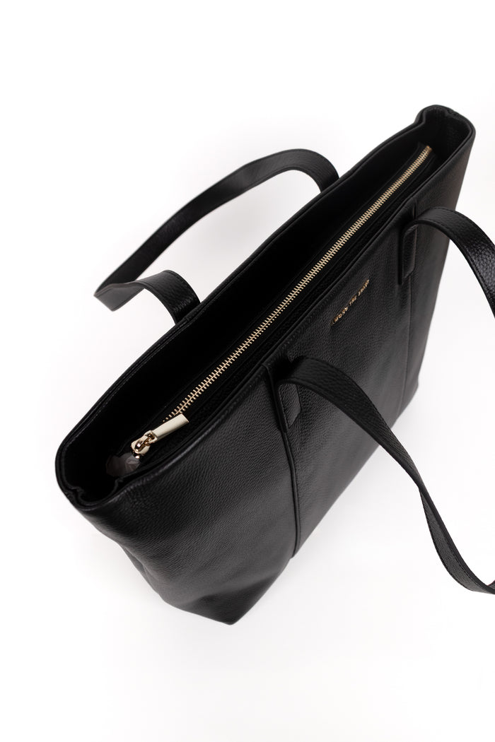 Milan Black Zip Leather Tote Bag