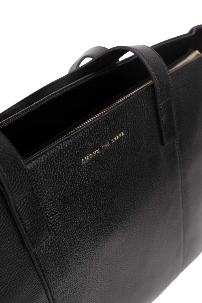 Milan Black Zip Leather Tote Bag
