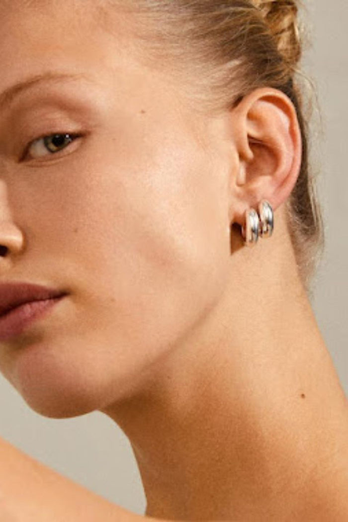 Mine Recycled Chunky Huggie Hoops Silver ACC Jewellery Pilgrim