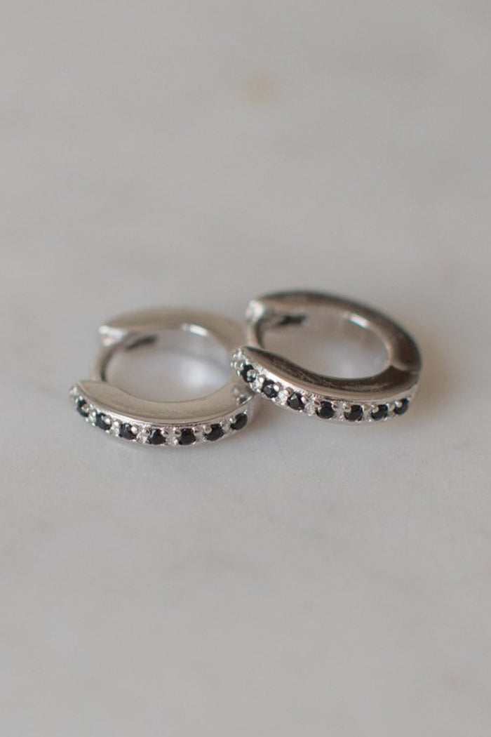 Mini Rock Huggies Earrings Black Silver ACC Jewellery Sophie