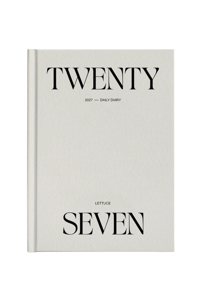 A slim daily diary with a textured off-white cover, featuring the title 'TWENTY 2027 - DAILY DIARY' and the brand 'LETTUCE' in black serif typography.