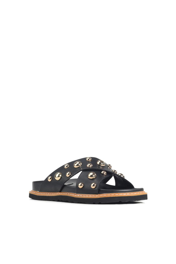 Mode Black Gold Stud Cross Over Slide