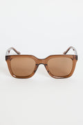 Espresso-brown rounded-square sunglasses with warm brown tinted lenses, photographed on a white background.