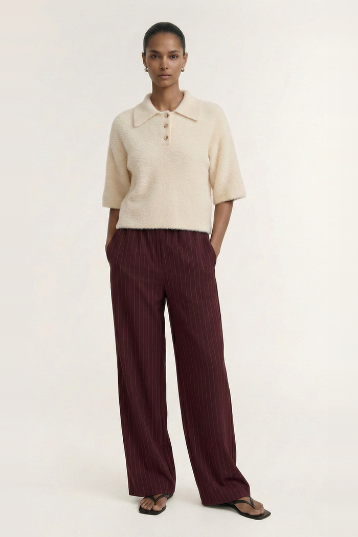 Celine Natural Beige Polo SS Knit Top