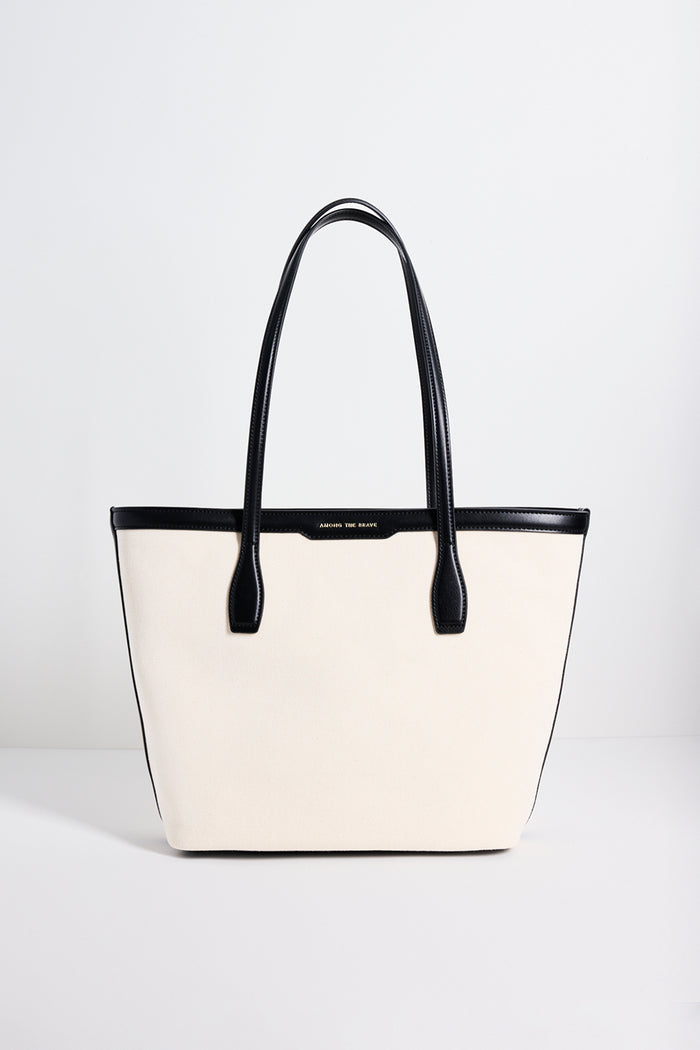 natural canvas black trim tote bag