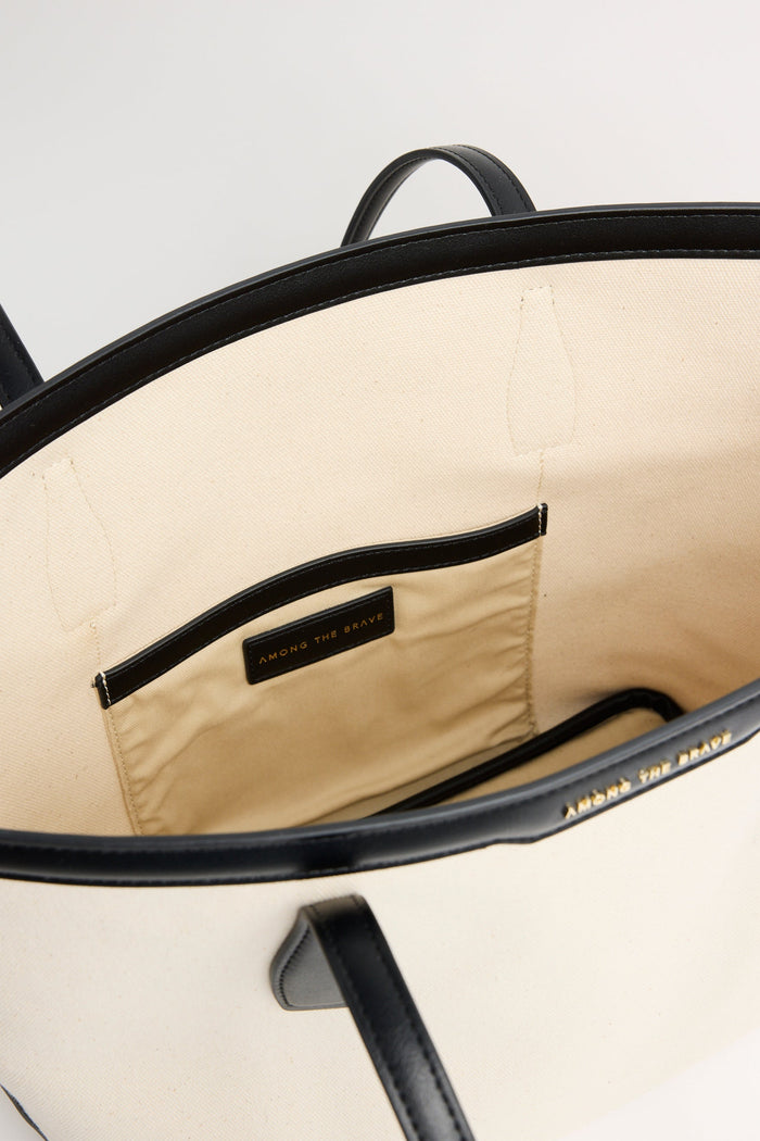 Natural Canvas Black Trim Tote Bag