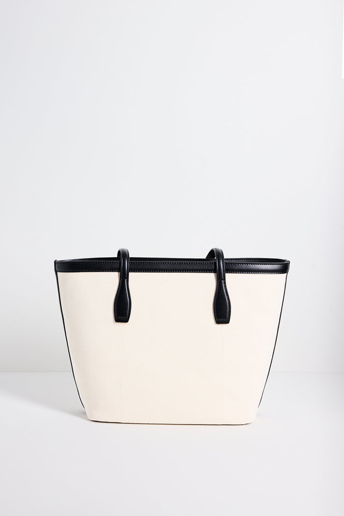 natural canvas black trim tote bag