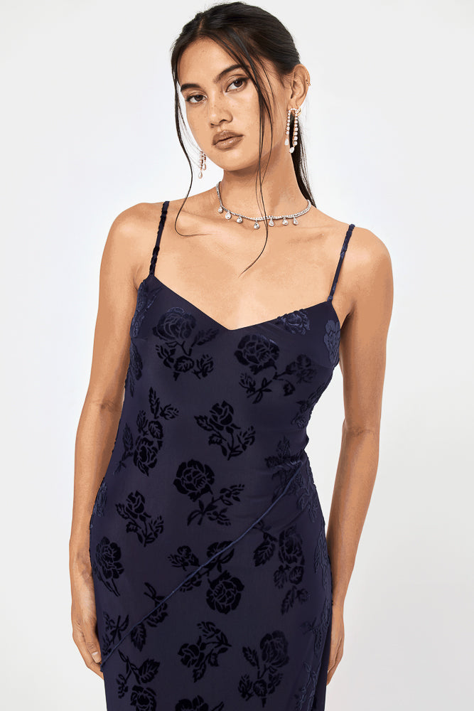 Navy Sleeveless Burnout Midi Dress
