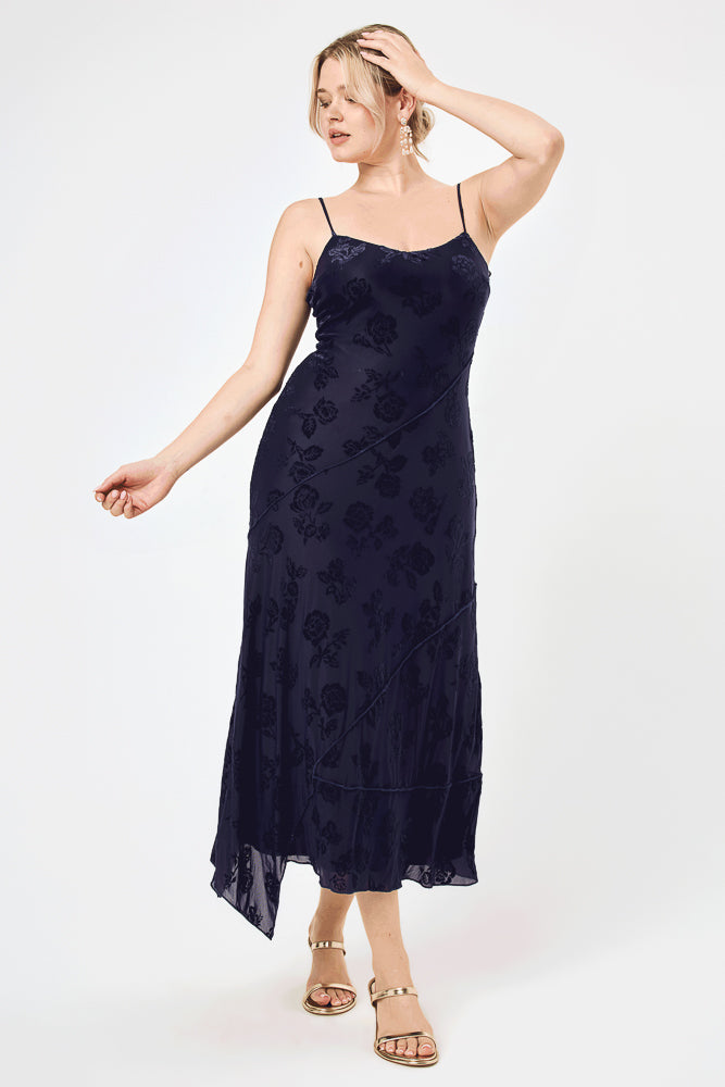 Navy Sleeveless Burnout Midi Dress