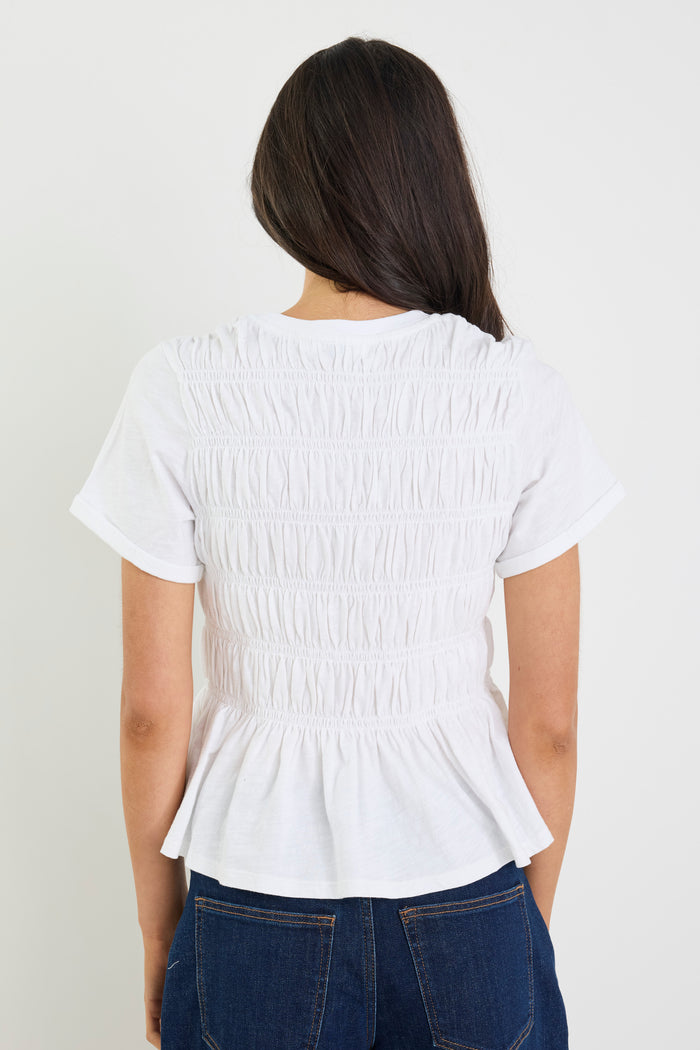 Neat White Slub Shirred Detail SS Tee