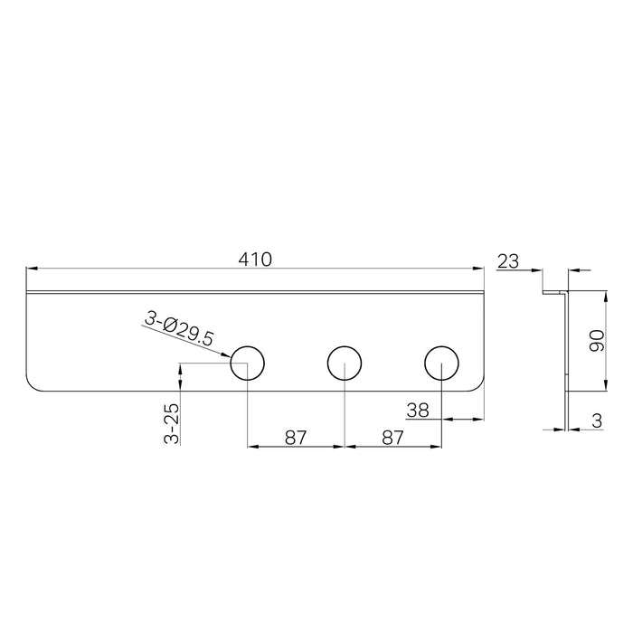 Technical Drawing Nero Mecca Triple Soap Bottle Holder With Shelf Brushed Nickel NR1985CBN - The Blue Space