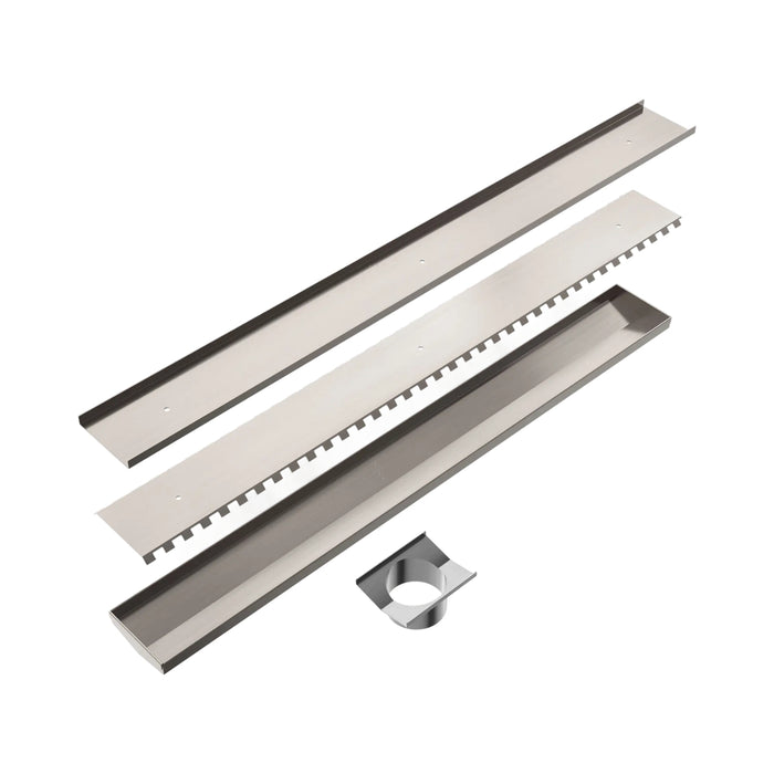 Parts Nero Tile Insert V Channel 900x106mm Floor Grate 90mm Outlet Brushed Nickel NRFG001HSBN_KIT - The Blue Space