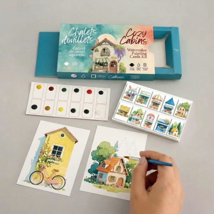 Nobel Watercolor Painting Cards Kit - Cozy Cabin