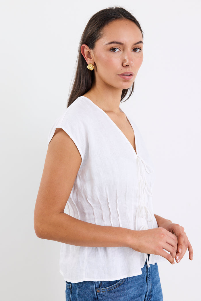 Nouveau Ivory Linen Tie Front Vest