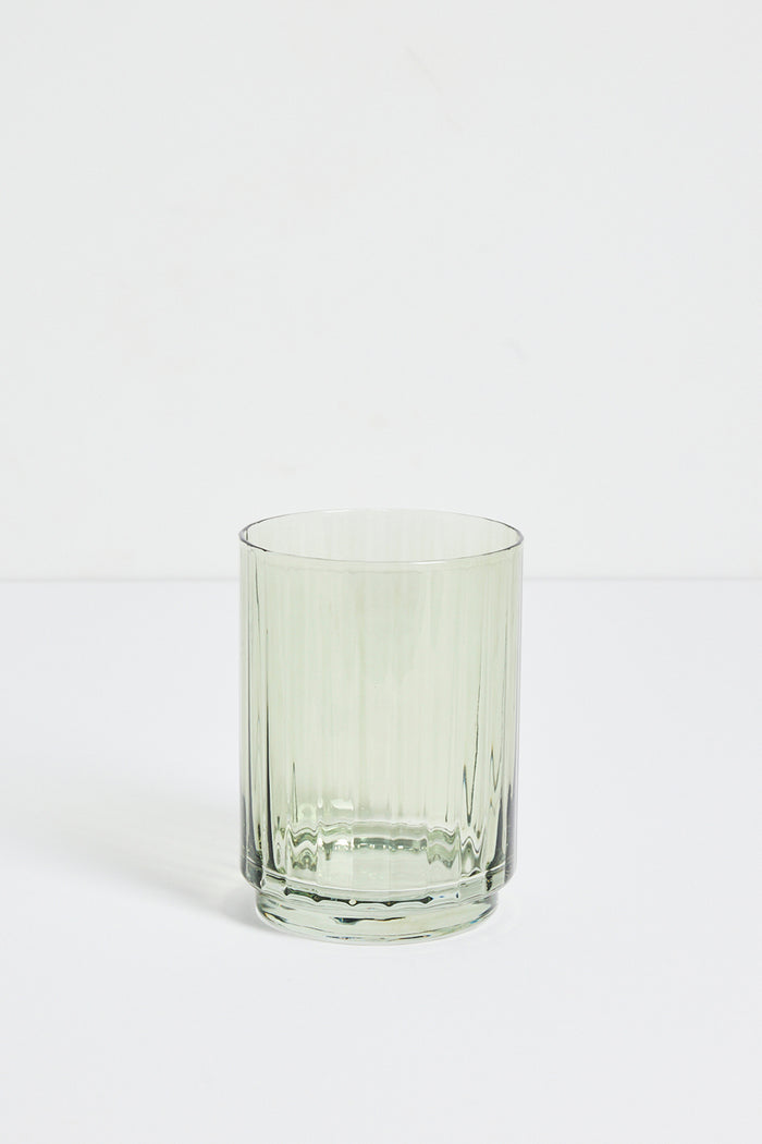 two green ribbed tumblers