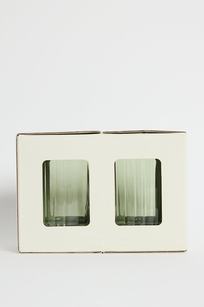 Olive Green Ribbed Set 2 Tumblers