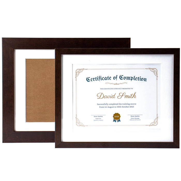 Opus Diploma Frame -  11" x14" Espresso Wood Frame with White Archival Mat (8.5" x 11" Window)