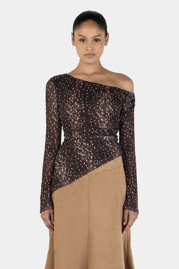 Paige Bambi Brown Asym Hem LS Top