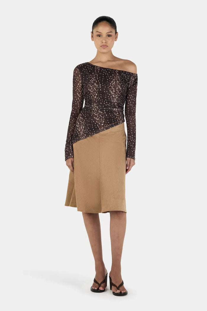 Paige Bambi Brown Asym Hem LS Top