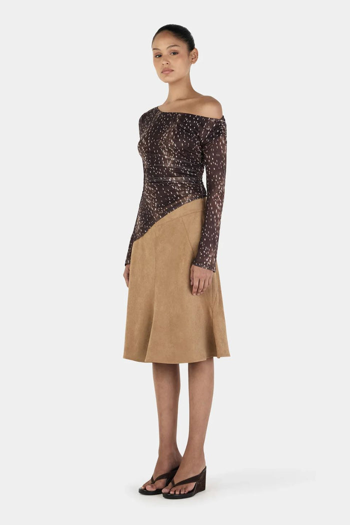 Paige Bambi Brown Asym Hem LS Top