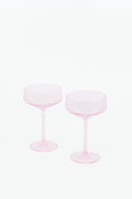 Pale Pink Ribbed Set 2 Coupe Cocktail Glasses