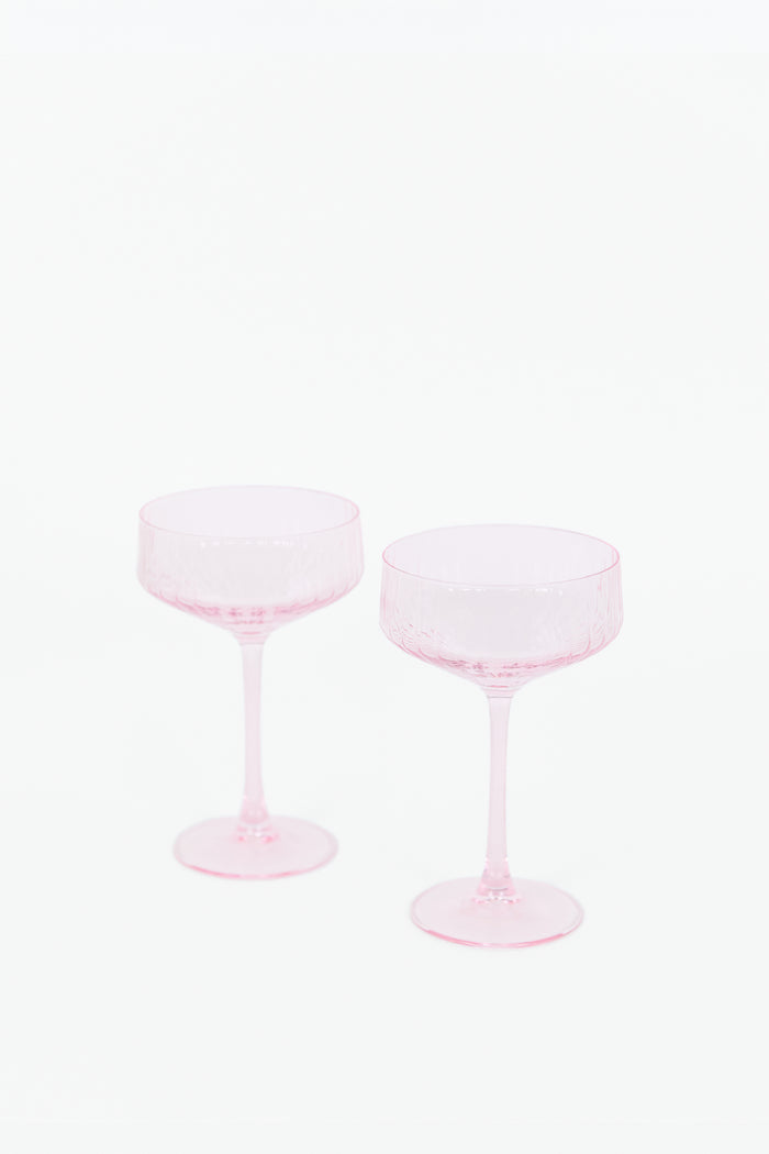 Pale Pink Ribbed Set 2 Coupe Cocktail Glasses