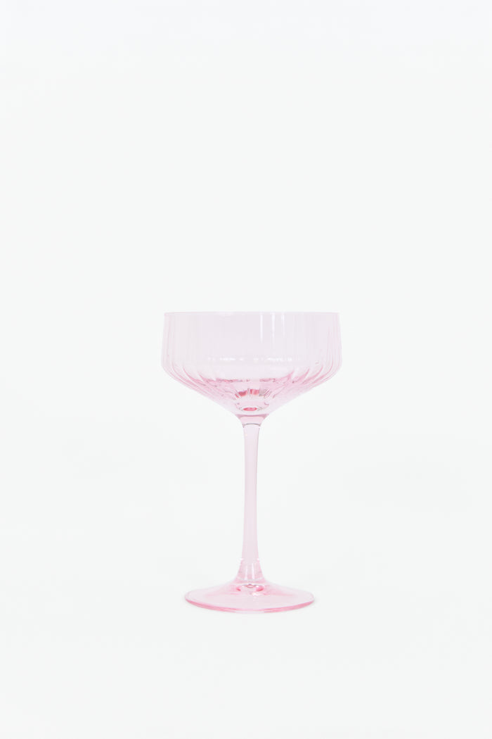 Pale Pink Ribbed Set 2 Coupe Cocktail Glasses