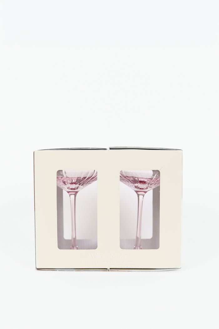 Pale Pink Ribbed Set 2 Coupe Cocktail Glasses